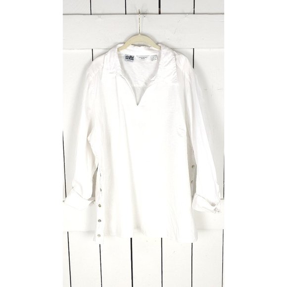 Richard Malcolm white Irish linen side button down pullover blouse shirt 3X - Picture 1 of 5